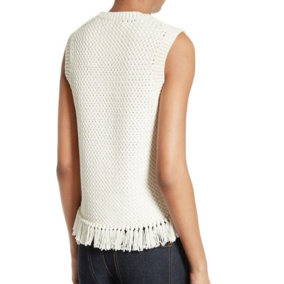 Theory Meenara Crosshatched Knit Tank Sweater Fringe Tassel Boho Bohemian Woven - Picture 2 of 15